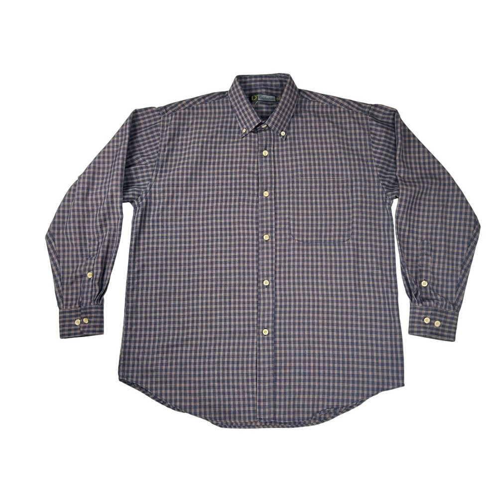 Laodaotian Mens Long Sleeve Micro Check Button Down Shirt Navy Brown Size 52‎